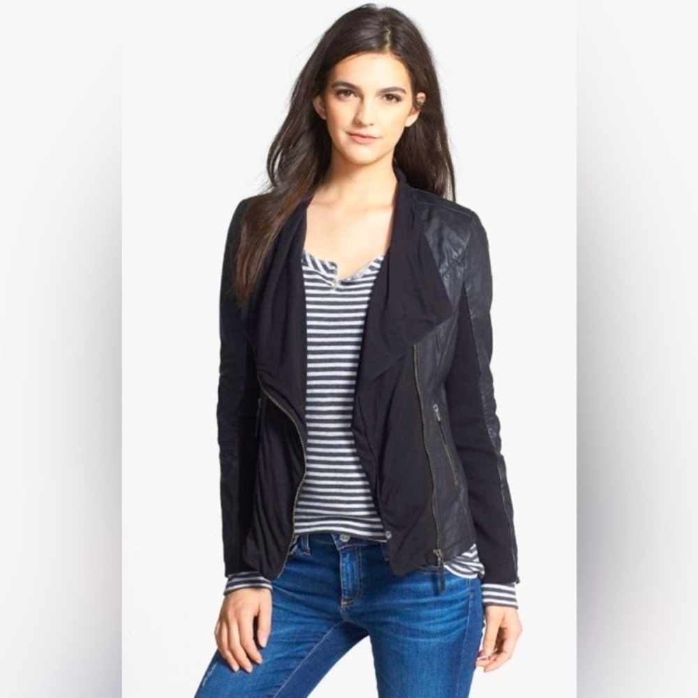 Treasure & Bond - Genuine Leather Mixed-Material Zip Front Jacket
